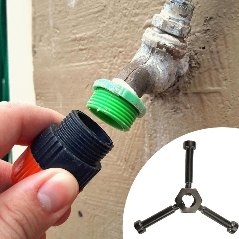 Metal Faucet Handle for Plumbing Repair, Three Grip Replacement Knob with Threaded Center Mount and Visible Size Reference for Outdoor Faucet Use
