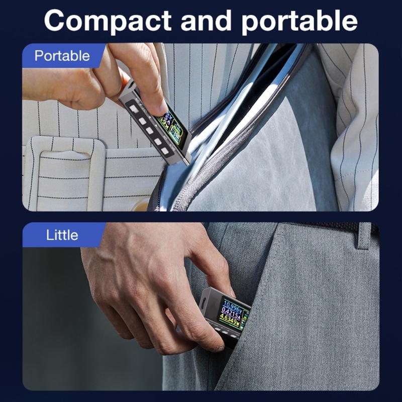 Multifunction Digital Voltage Current Meter For USB C Devices Data Display Digital Ammeter Voltmeter Aluminum Case