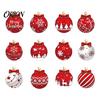 Ball Shape Hanging Ornaments Red White Christmas Balls, Wooden Ornaments, Snowflake Reindeer Baubles for Santa Designs, Festive Winter Holiday