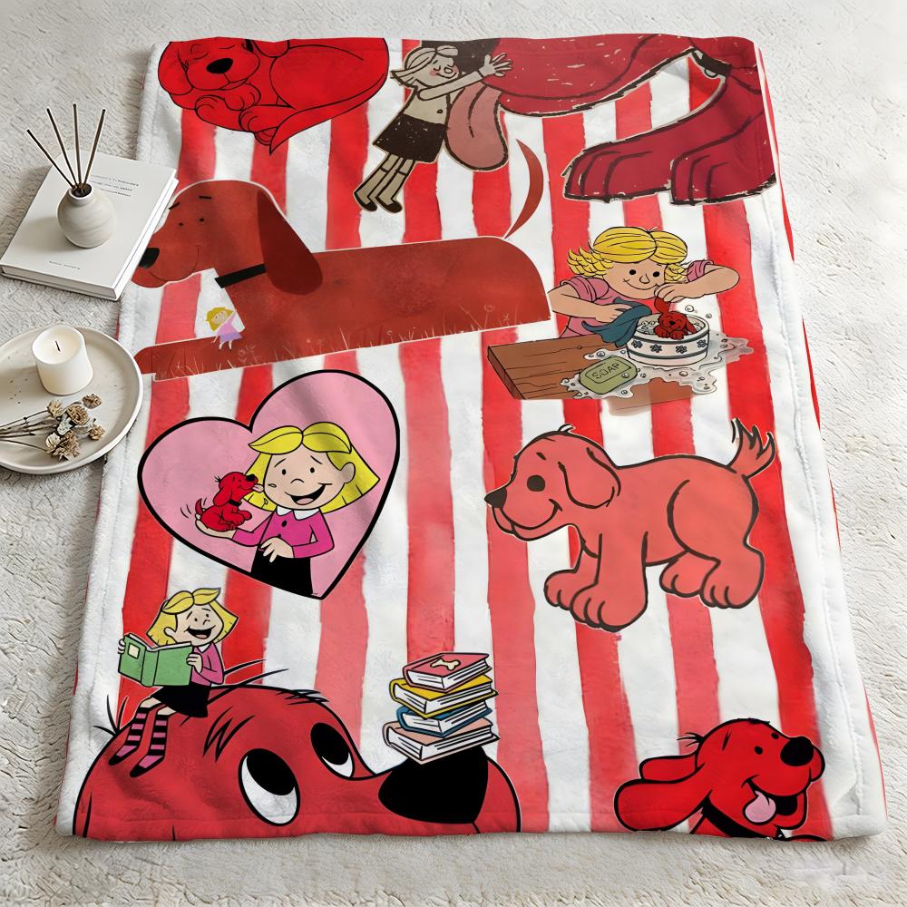 cartoon CClifford the Big Red Dogg Throw Warm Soft Flannel Blanket Multiuse for Sofa Bed Camping Travel Nap