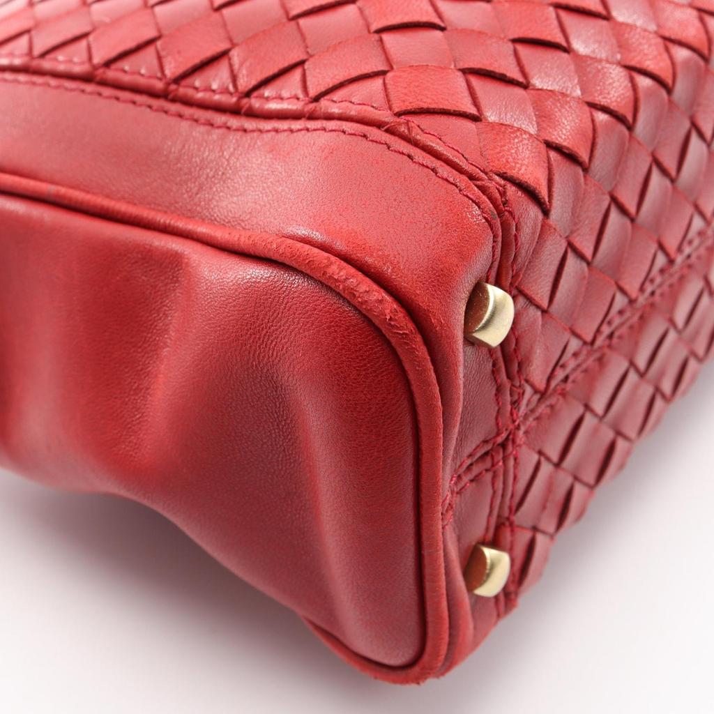 Used BOTTEGA VENETA Intrecciato Shoulder Bag leather Red Used Women