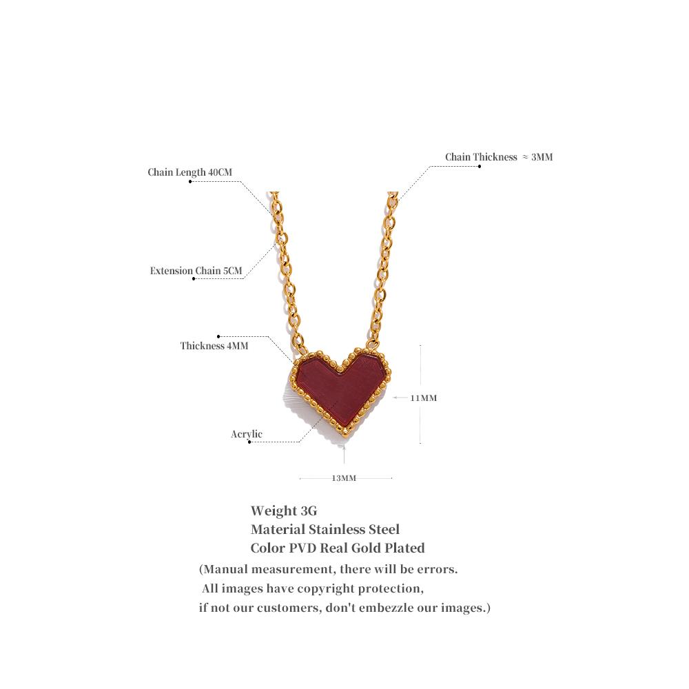 Yhpup Red Acrylic Heart Pendant Stainless Steel Romantic Necklace for Women Exquisite Trendy Jewelry 18K PVD Plated Wholesale