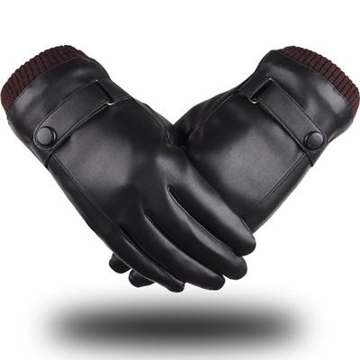 Herren Lederhandschuhe Herbst und Winter Verdickt Samt Warm Winddicht Wasserdicht Touchscreen Outdoor Reiten Motorrad Baumwollhandschuhe
