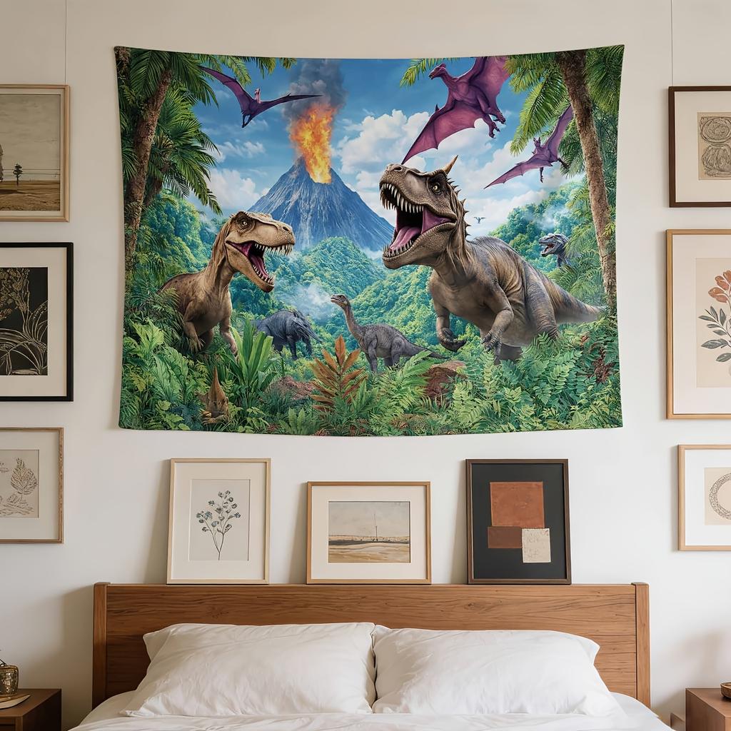 Huge Jurassic Dinosaur Tapestry Wall Hanging Prehistoric Jungle Safari Theme Art Bedroom Decor Giant Dino Mural Illustration