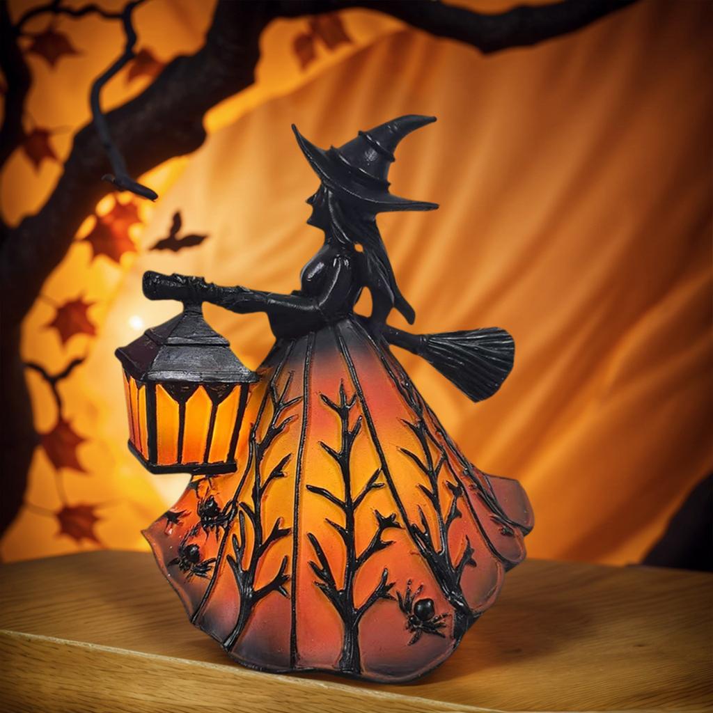 Halloween Witch Lamp Stained Gothic Witch Hat Led Lamp for Stained Glass Inspired, Spooky Decorative Standing Night Light Gift