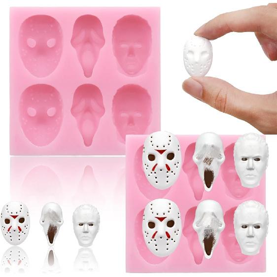 Halloween Silicone Molds for Chocolate,6 Cavities Halloween Large Scary Movie Characters Heads Chocolate Molds, Funny Horror 3D Halloween Chocolate Style4