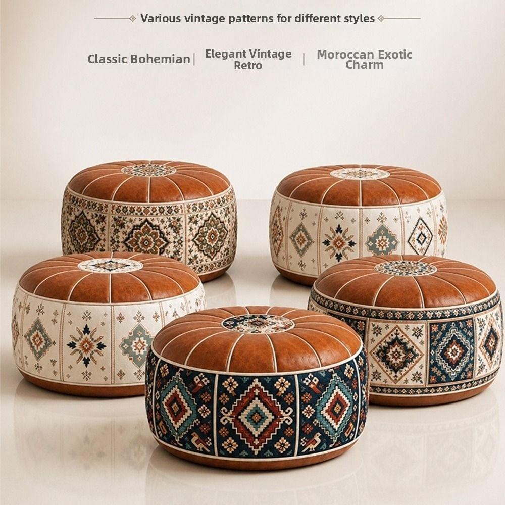 Fillable Design Ottoman Pouf Boho Pattern Storage Ottoman New Footstool Cover  Home Use