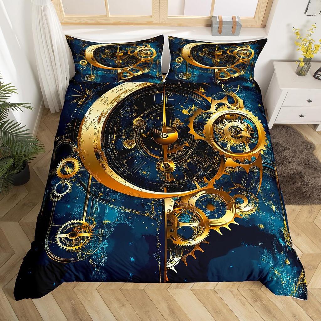 Mechanisches Zahnrad Bettbezug für Teenager Erwachsene Industrielles Bettwäscheset Schlafzimmerdeko 2 Kissenbezüge 1 Bettbezug Keine Bettdecke