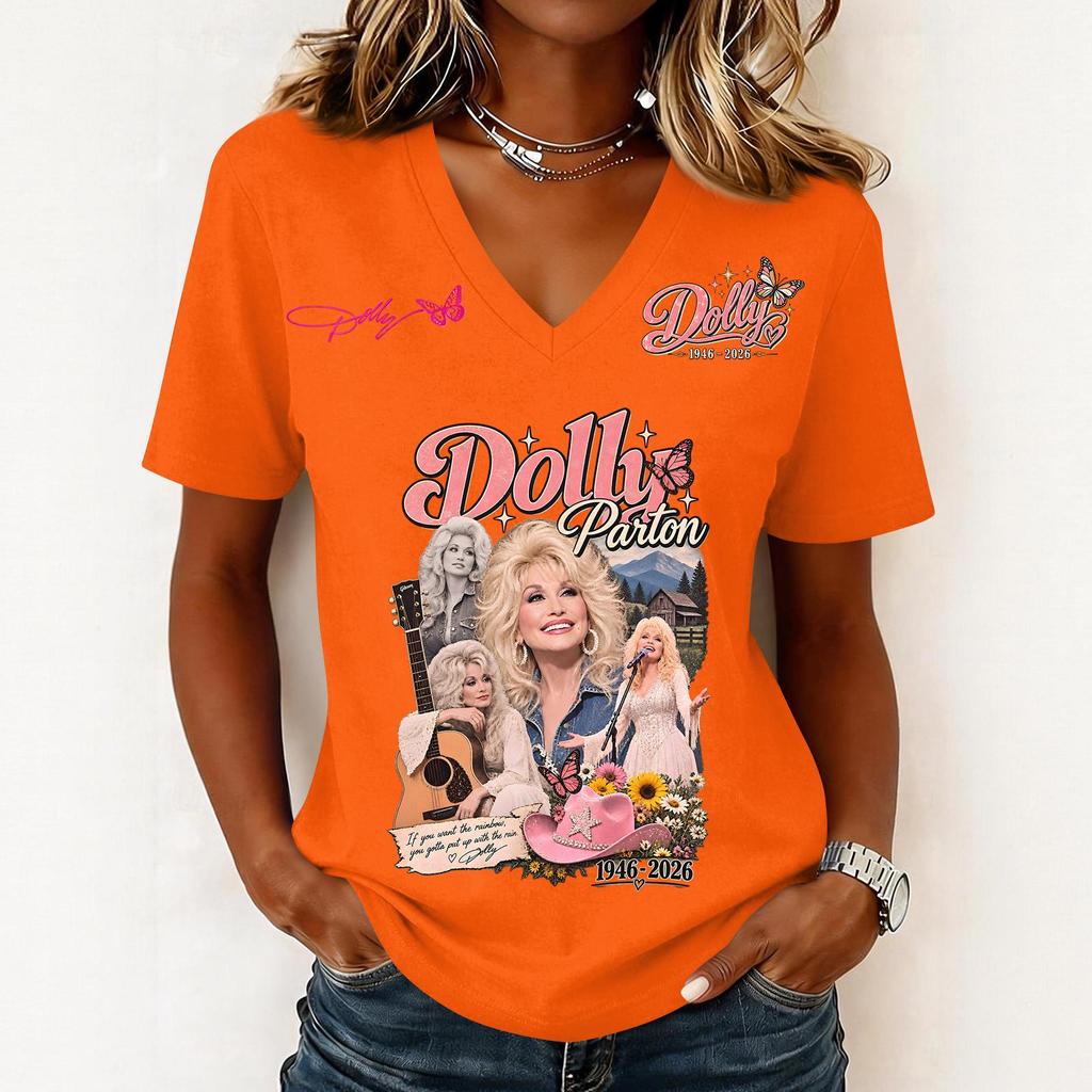 Women's Casual Letter Print V-Neck Short Sleeve Pullover Top