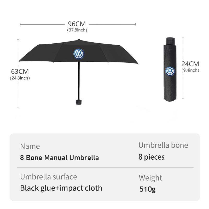 VFHJQ1 12 Bone Car Logo Reinforce Black Glue Cloth Auto Fold Umbrella For Volkswagen VW Scirocco Jetta Beetle Golf 4 5 6 Passat Polo B5