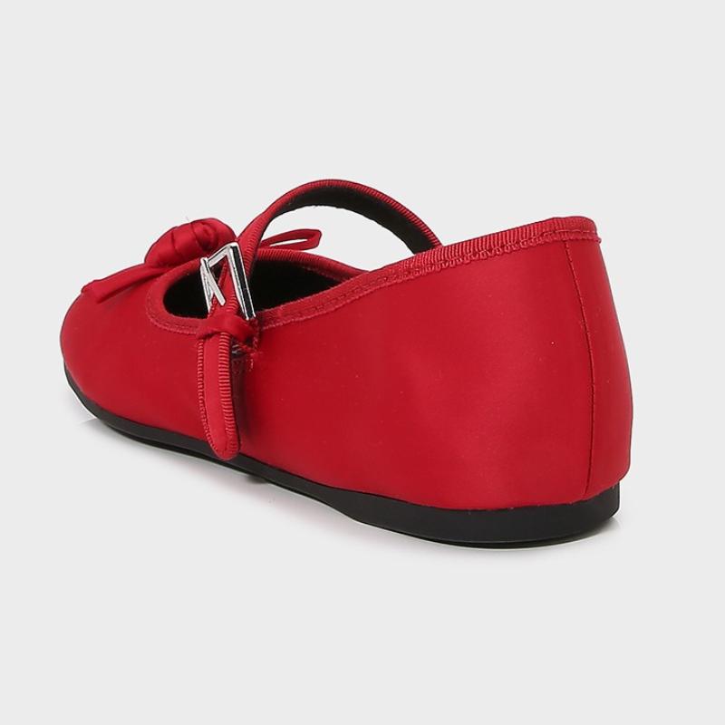 Fashion High Quality Satin Red Ballet Flats Women Elegant Bow Narrow Buckle Design Brand Mary Jane Shoes Concise Lightweight Casual Shoe