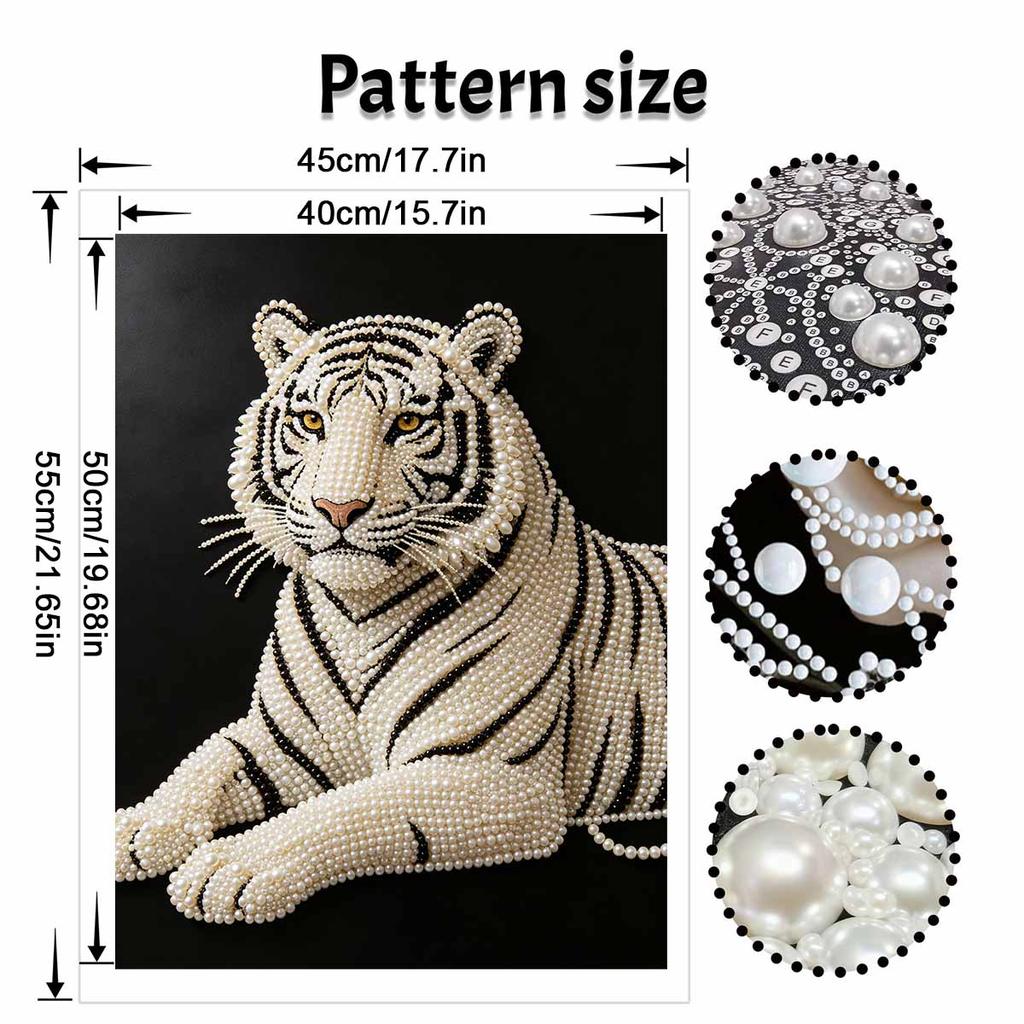 5D DIY Pearl Diamond Painting Kit White Tiger Full Drill Embroidery Mosaic Art Home Wall Decor Gift