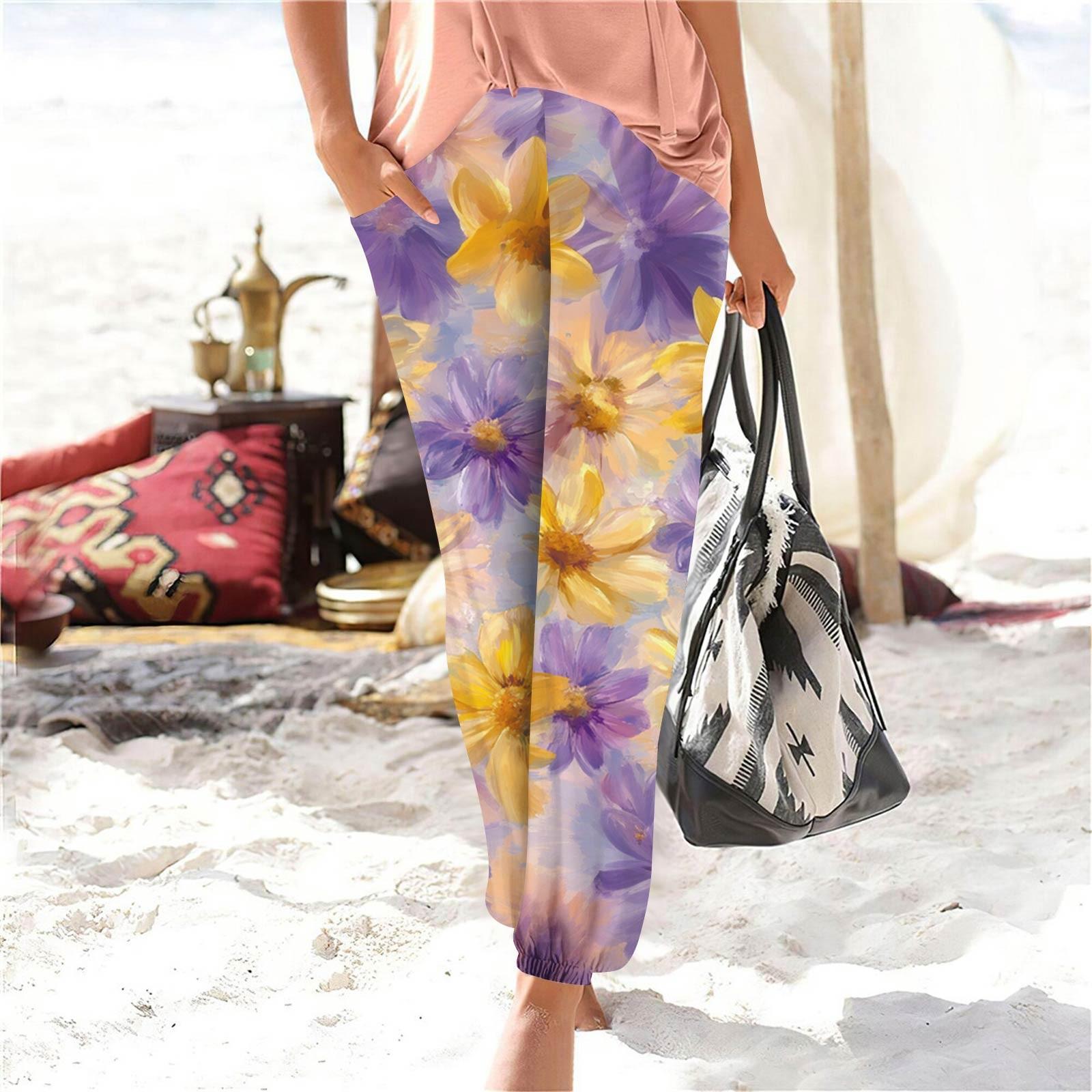 

Женские повседневные модные принты прямые брюки брюки с карманами XL фиолетовый