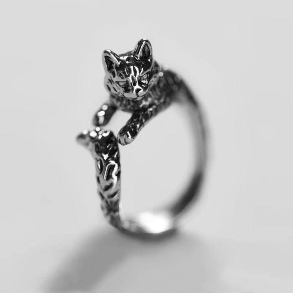 Vintage Kitty Cat Opening Rings Adjustable Cat Shape Ring Creative Animal Delicate Rings  Men Women