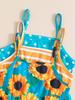 Girls' 3-piece Summer Cool Outfit Sunflower Striped Polka Dot Jumpsuit Shorts Set Summer