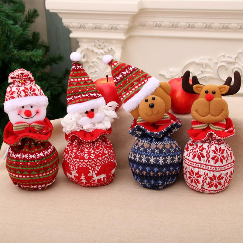 Christmas Knit Apple Bag With Snowman Decor For Holiday Gift Packaging