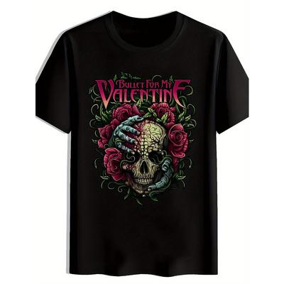 Evropské velikosti Pánské Bullet pro My Valentine Grafické tričko - Černé Krátký rukáv Kulatý výstřih Tričko s designem Lebky a růží, Ležérní Letní Rock