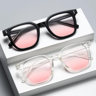 Sonnenbrillen für Damen, modisch, hübsch, süß, quadratisch, mit Farbverlauf, schwarzer Rahmen, Puderrouge-Brille, Damenbrille