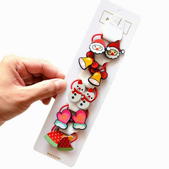 2022 Christmas Holiday Hair Accessories Set: Red Rubber Band, Resin Acrylic Side Clip, Baby Bangs Clip