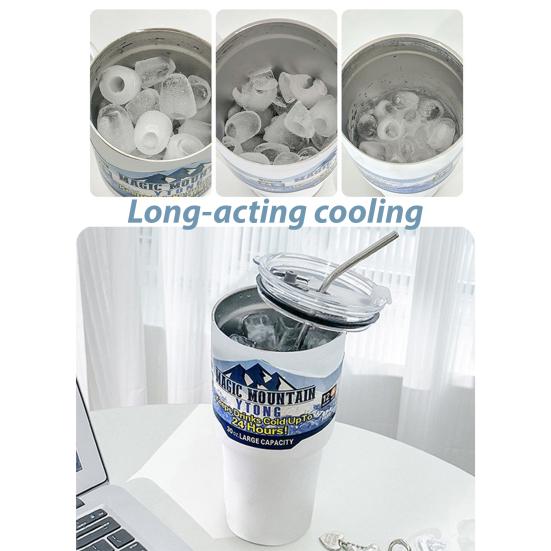 Stainless Steel Ice Cup 900ML Large Capacity Insulation Tumbler with Straw Car Coffee Cup