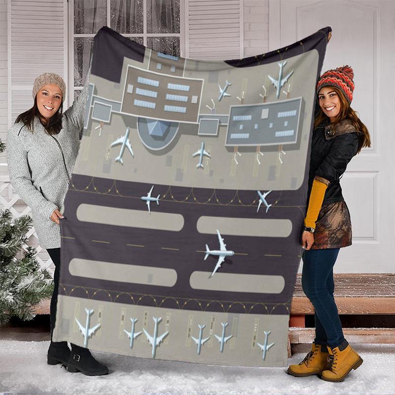 Airport Runway Map Print Blanket Soft Comfortable All Seasons Suitable Sofa Office Nap Travel Birthday Gift Christmas Present