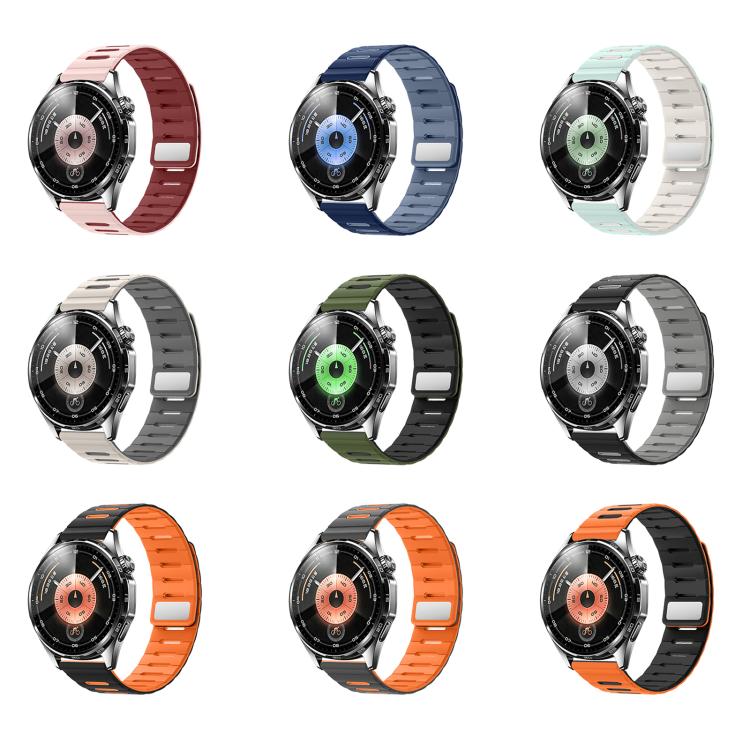 Horizontal Stripes Two Color Magnetic Silicone Watch Band 22mm Replacement Sport Strap