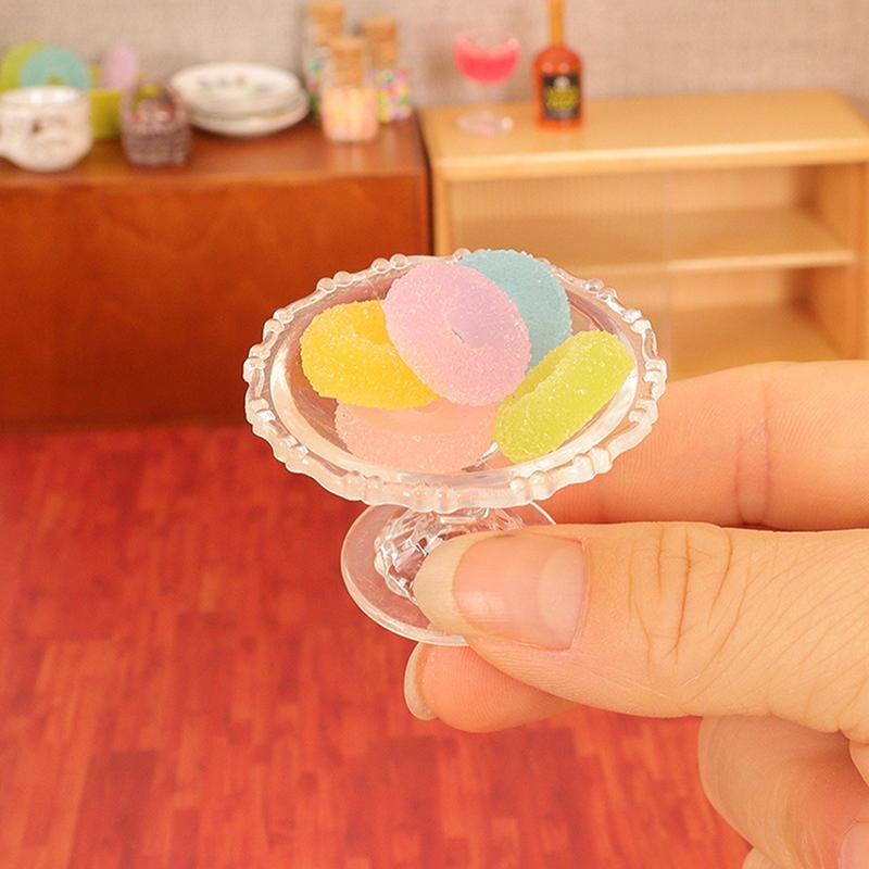 Colorful Candy Gummies 1/12 Scale Dollhouse Miniature Jelly Drops Candy With Storage Plate For Bjd Doll House Play Kitchen Toy