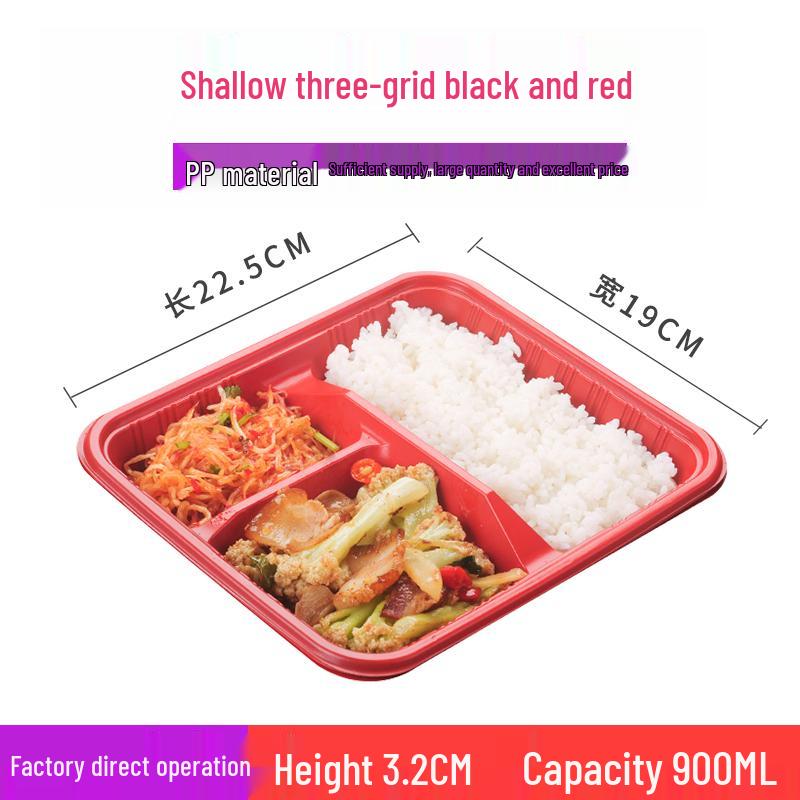 Four-Grid Disposable Plastic Bento Lunch Box with Lid, Multi-Compartment Food Packaging Container.