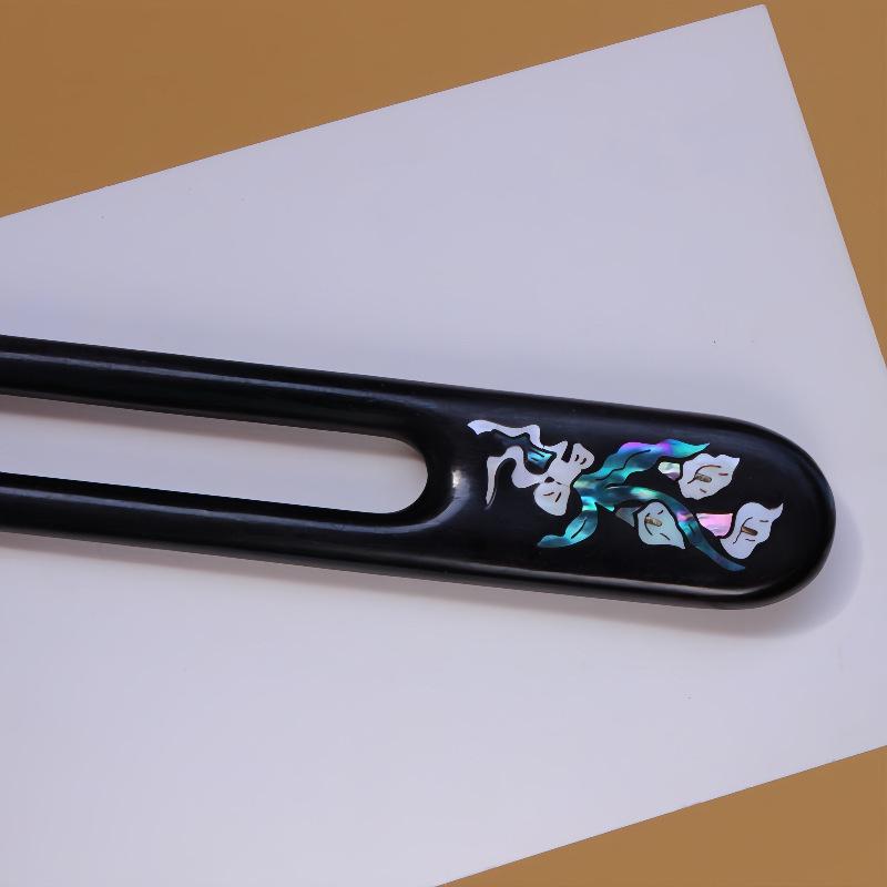 Mid-Century Chinese Purple Sandalwood Hairpin with Mother-of-Pearl Inlay