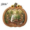 Wooden Ghost Reading Ornament Halloween Tabletop Ornament, 2D Flat Cute Bathing Handcrafted Wood Carving Decor Watering Plaque with Stand for