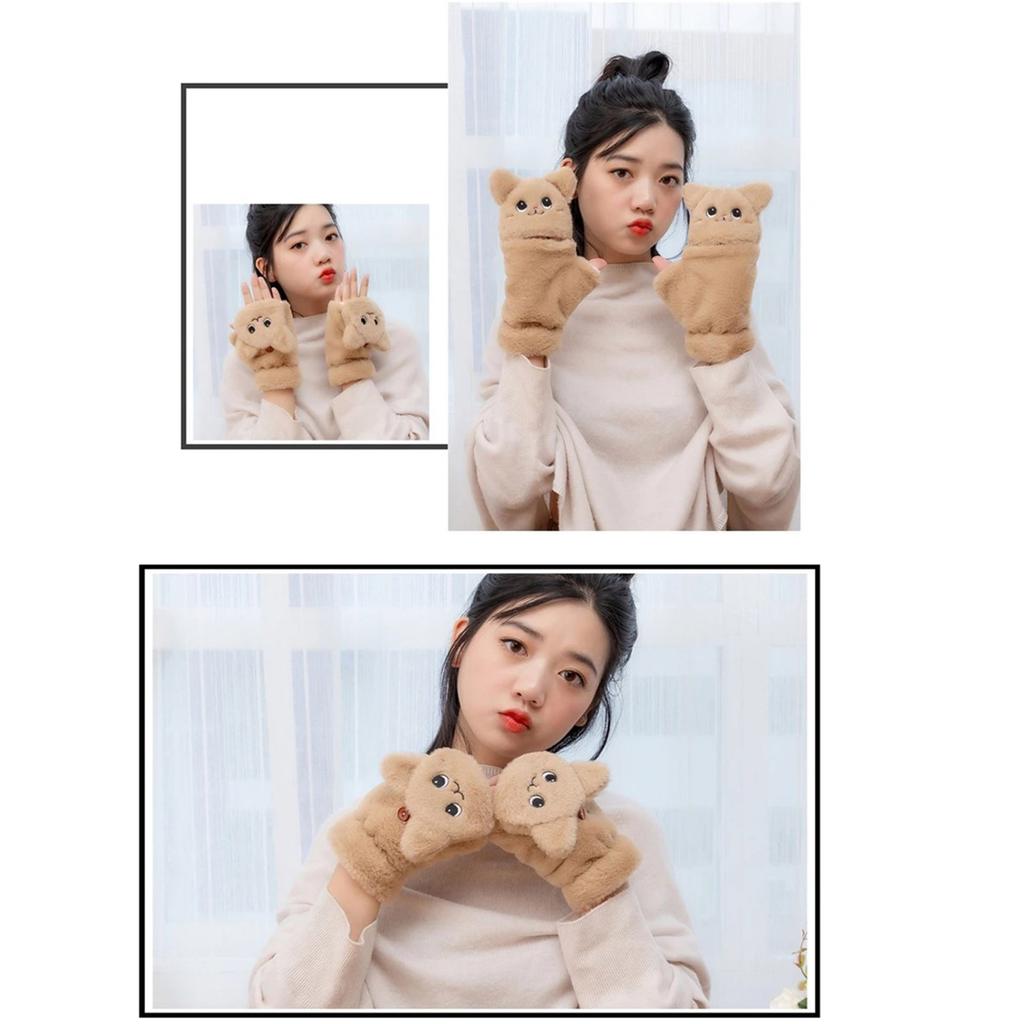 Damen Fingerlose Fäustlinge Konvertierbare Klapphandschuhe Lieblich Katze Plüsch Weiche Faux Pelz Handschuhe für Mädchen