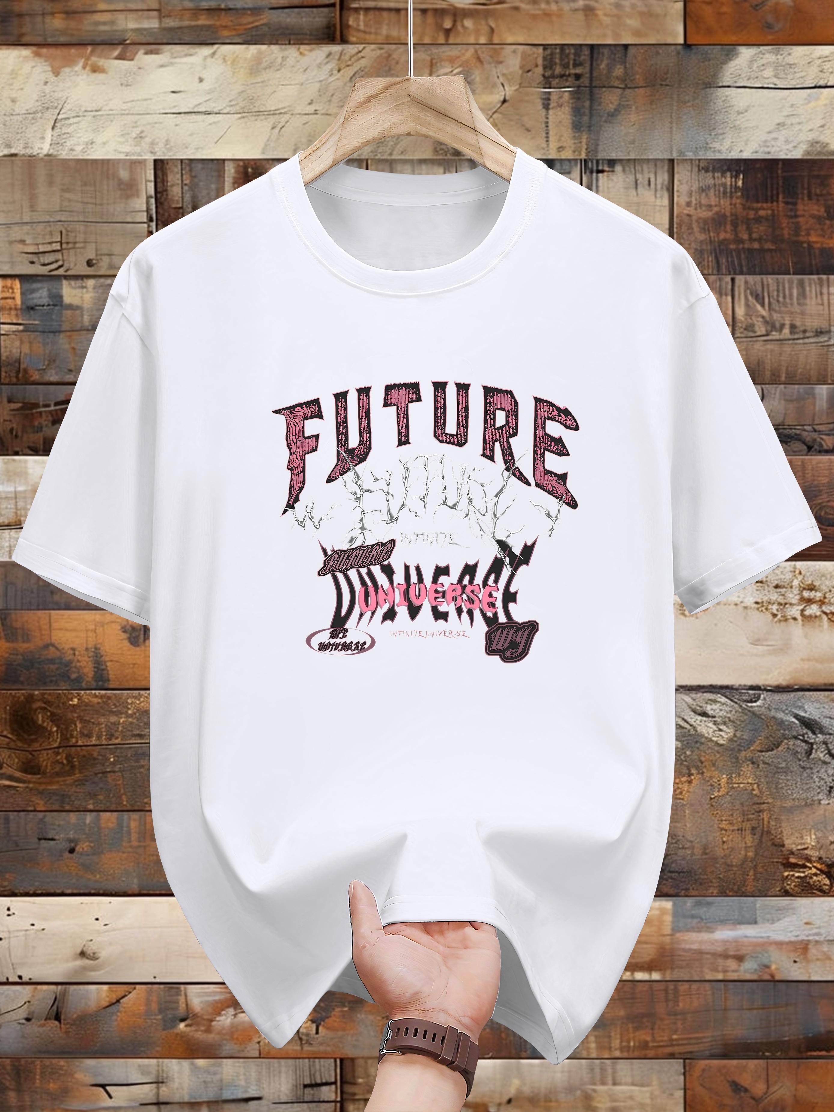 Future Universe Graphic Tee - 100% Cotton Casual Crew Neck T-shirt with Geometric Design XL