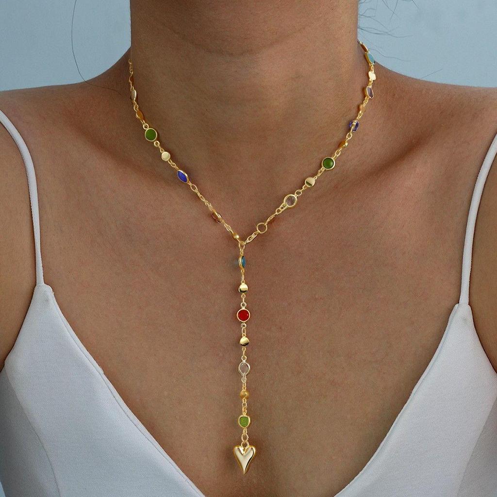 Women's Rhinestone Cross Pendant Tassel Layered Necklace