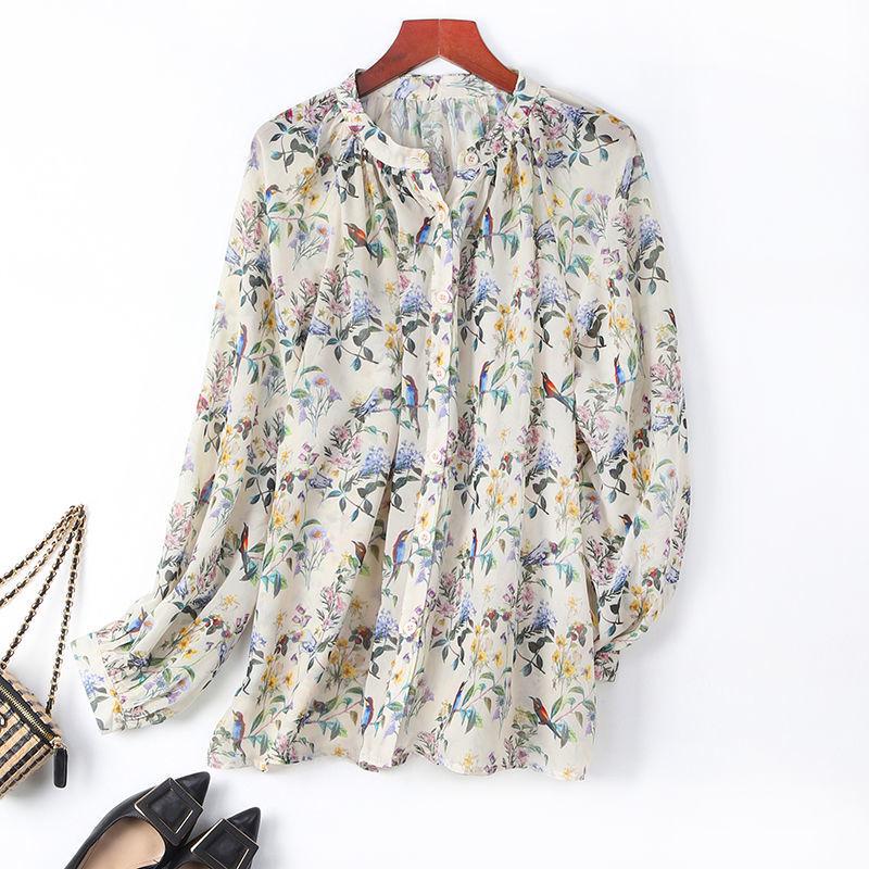 

Женская корейская рубашка с цветочным принтом и длинным рукавом - Весенний повседневный универсальный тренд 2023 XL