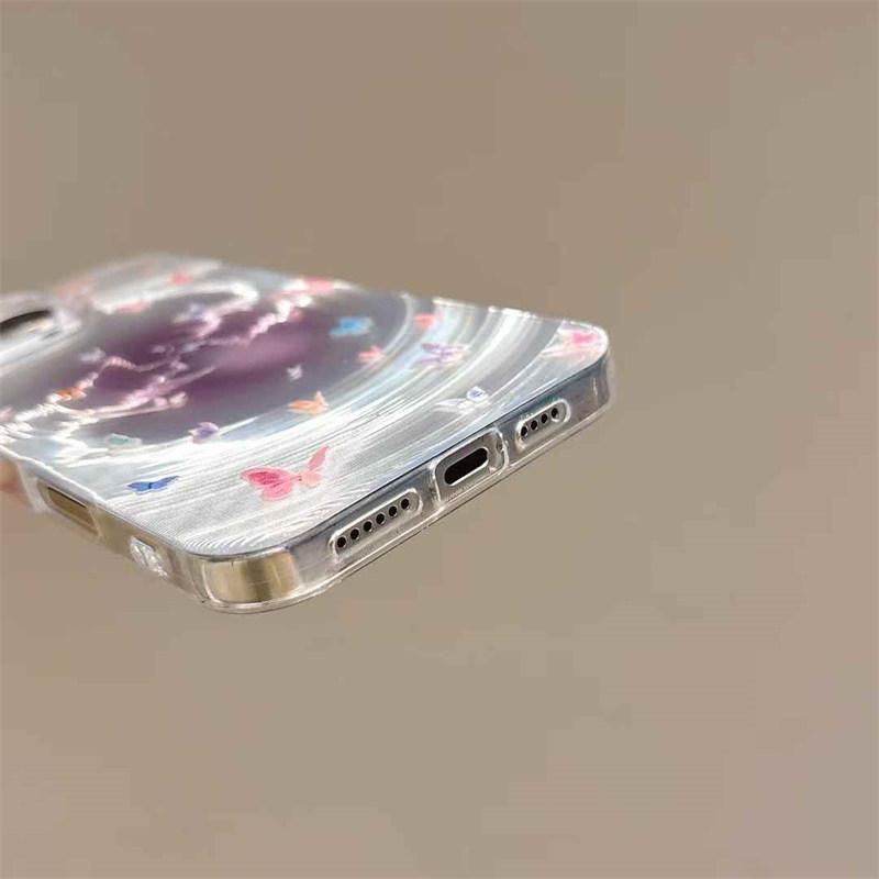 Cute Butterfly Floral Laser Swirl Pattern Phone Case For iPhone 16 15 14 13 12 11 Pro Max Shockproof Protective Cover Funda