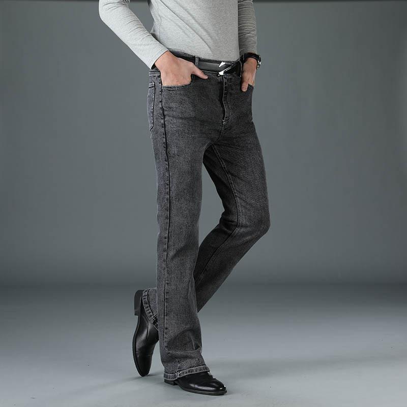 Men's Middle Waist Elastic Gray Loose Flared Denim Trousers Men's Large Size Flared Pants