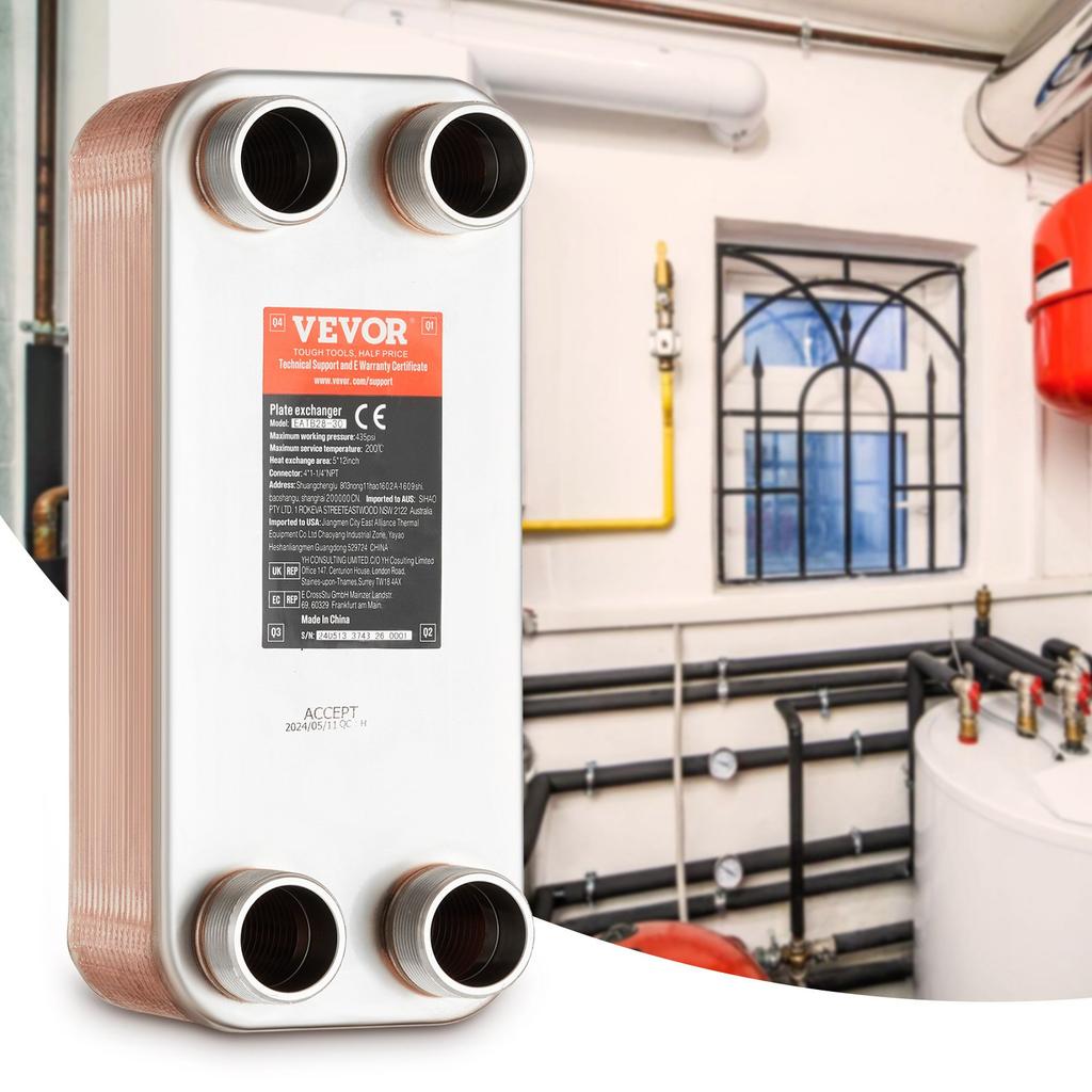 VEVOR Heat Exchanger, 5"x 12" 30 Plates Brazed Plate Heat Exchanger
