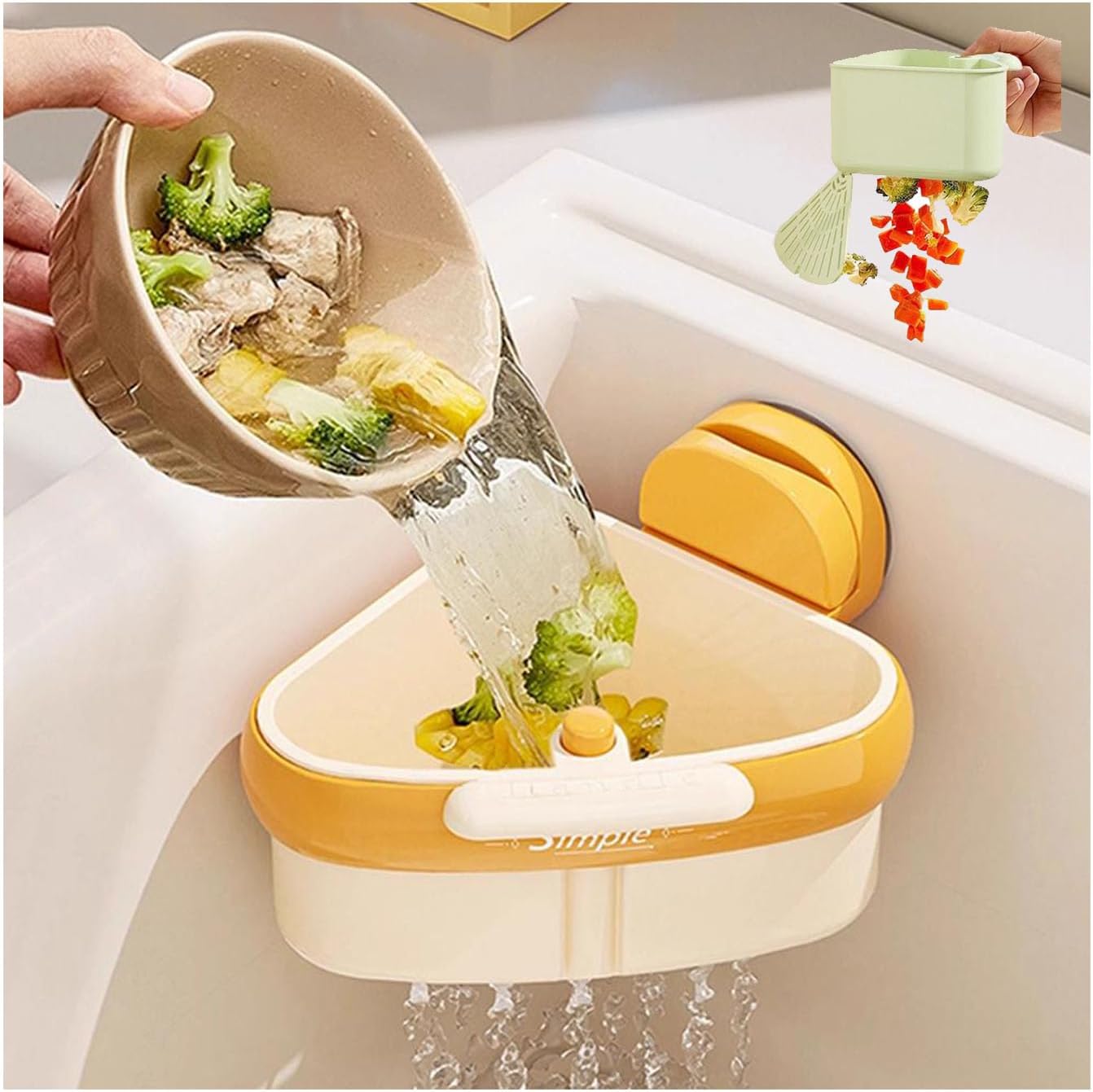 

Sink Strainer Basket, New Upgraded Suction Cup Press Sink Drainer Basket,Automatic Dumping Sink Strainer Basket,Faucet Sponge Storage Rack,Corner Sink 5.85 *4.09 жовтий