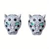 Luxury Leopard Stud Earrings with Green Eyes - Glittering Animal Design, 18K Golden Plated, Stainless Steel Posts, Perfect for Evening Parties & Banqu