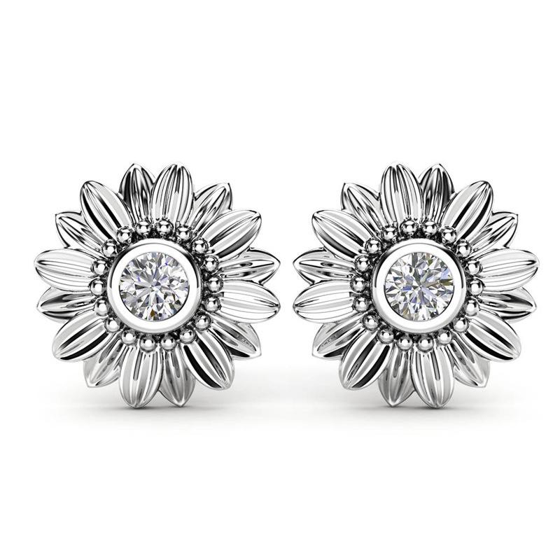 

Trendy OL Sunflower Zircon Stud Earrings: Silver & Gold Plated Fashion Jewelry білий