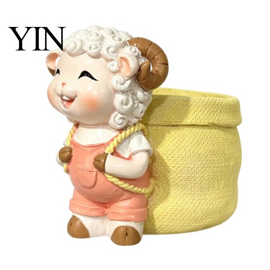 Cute Lamb Succulents Planter Planter, Cartoon Sheep Carring Bag Plant Pot, Decorative Resin Small Flower Pot for Succulents, Houseplants, Desk