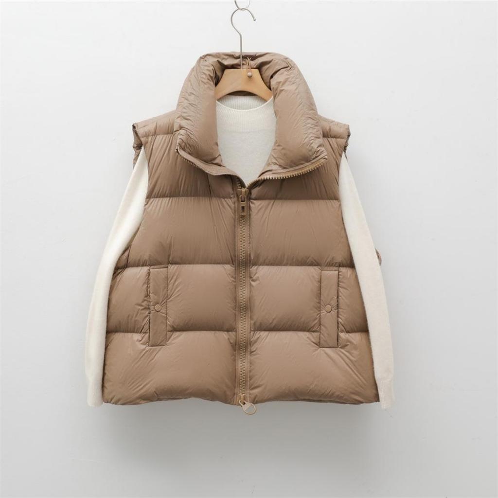 Feder 90 Weiße Gänsedaune Einfache und vielseitige Herbst- und Winter-Neuheit Einfarbige Weste Warme Daunenweste Damen
