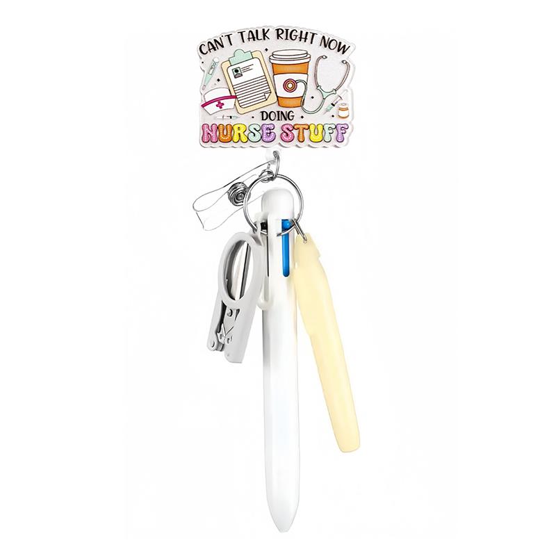

5In1 Nurse Pen Set Retractable Id Badge Clip Reels Holder Name Holder Keychain Ballpoint Pen Folding Scissors For Nursing Doctor