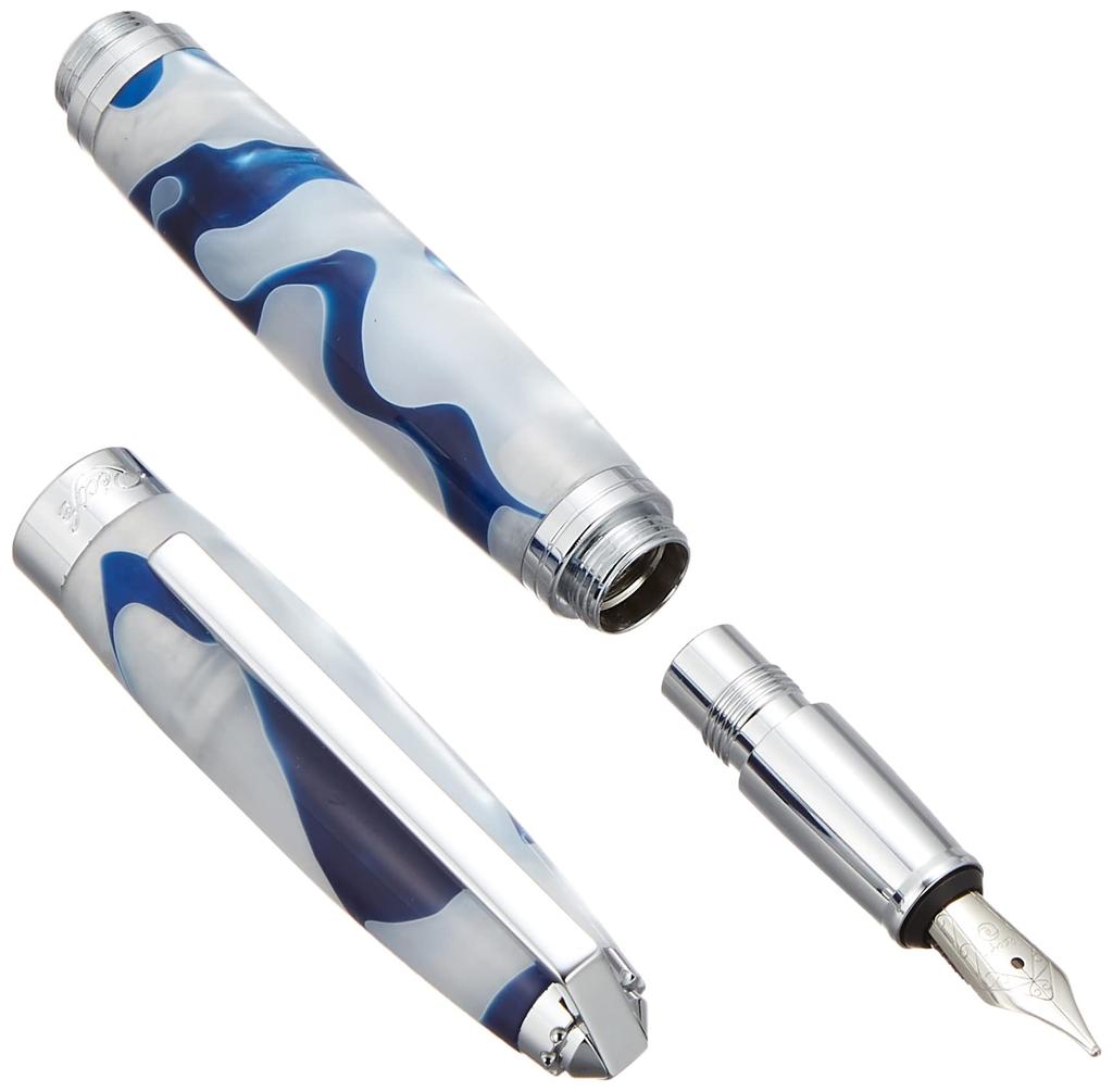 Recif Pearl Soyuz Fountain Fine Nib Pen, Blue/White,