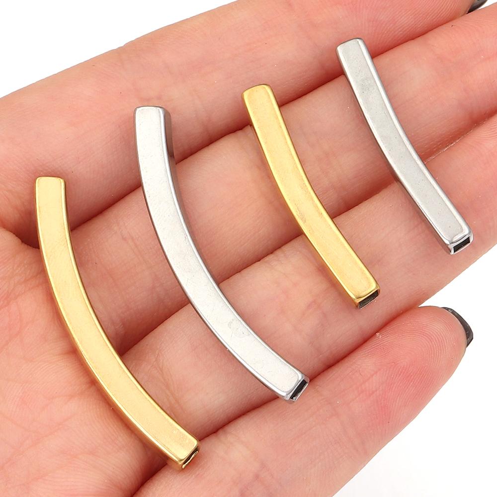 5-10pcs Square Stainless Steel Tube Spacer Beads Curved Tube Beads Loose Spacer Beads For Jewelry Making DIY Necklace Bracelets