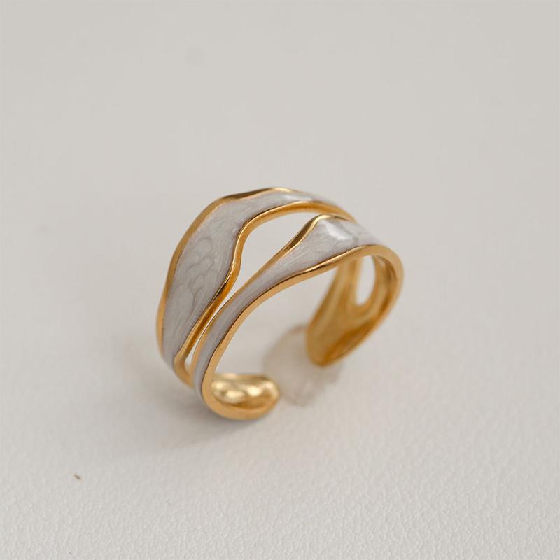 Stainless Steel French White Enamel Rings For Women Drip Glaze Romantic Elegent Girl Ring Daily Wear Sweet Y2K Jewelry No Fading