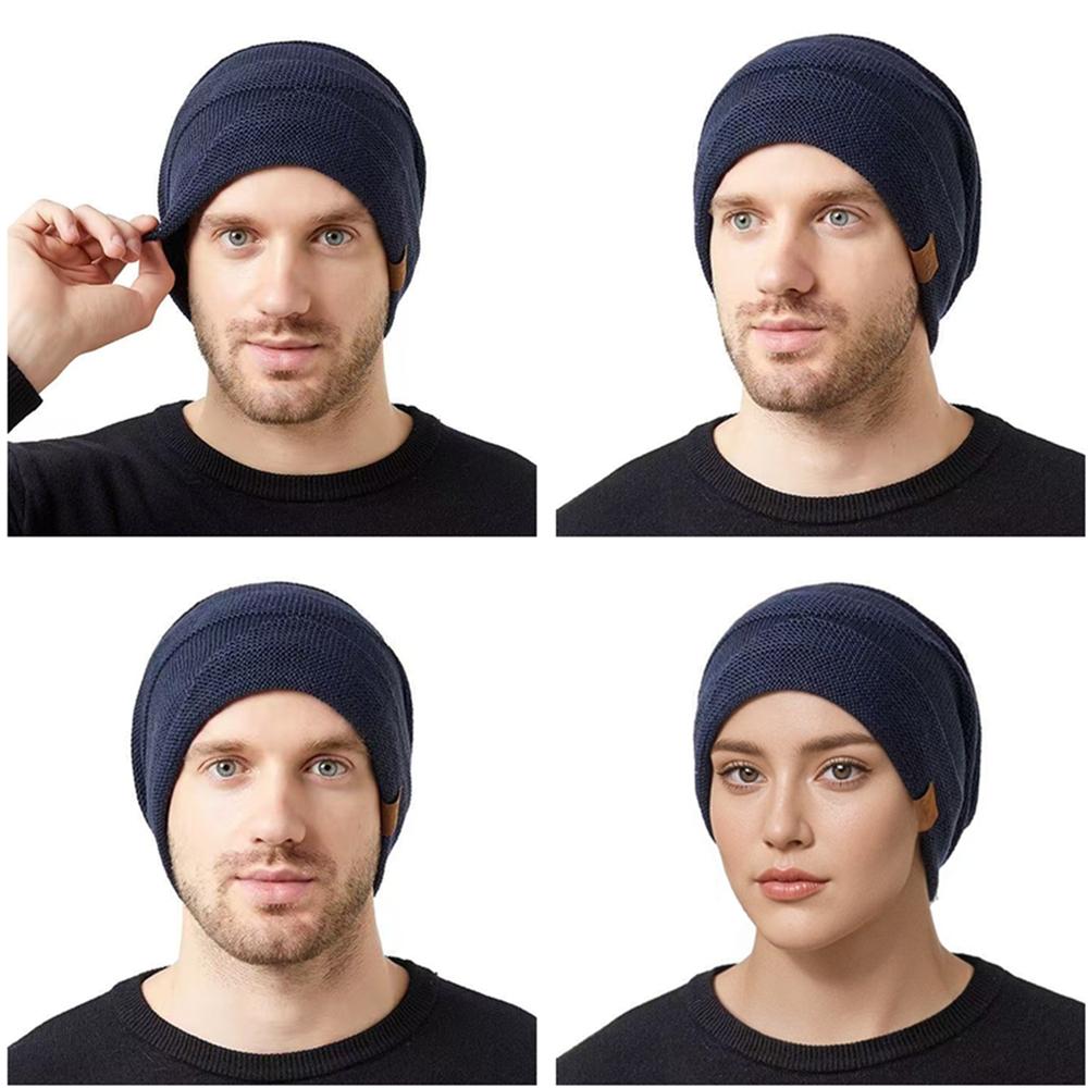 New Unisex Slouchy Winter Hats Add Fur Lined Men And Women Warm Beanie Cap Casual Label Decor Winter Knitted Hats