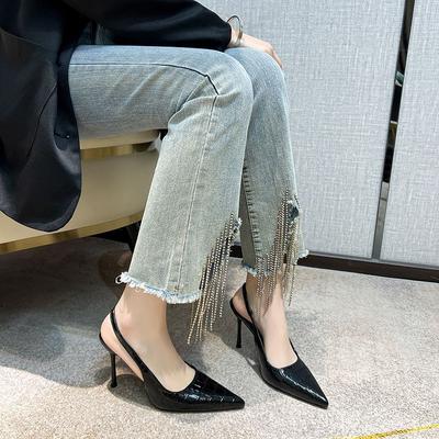 Sexy Français nouveaux talons hauts noirs 2025 mode femme chaussures simples talon fin bout pointu bouche peu profonde arrière vide chaussures polyvalentes