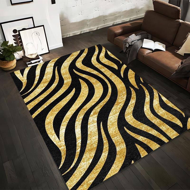 

Luxurious Black and Gold Zebra Patterned Modern Area Rug Carpet Suitable for use as an anti-slip for living room bedroom sofas 40x60cm( 15x23in )