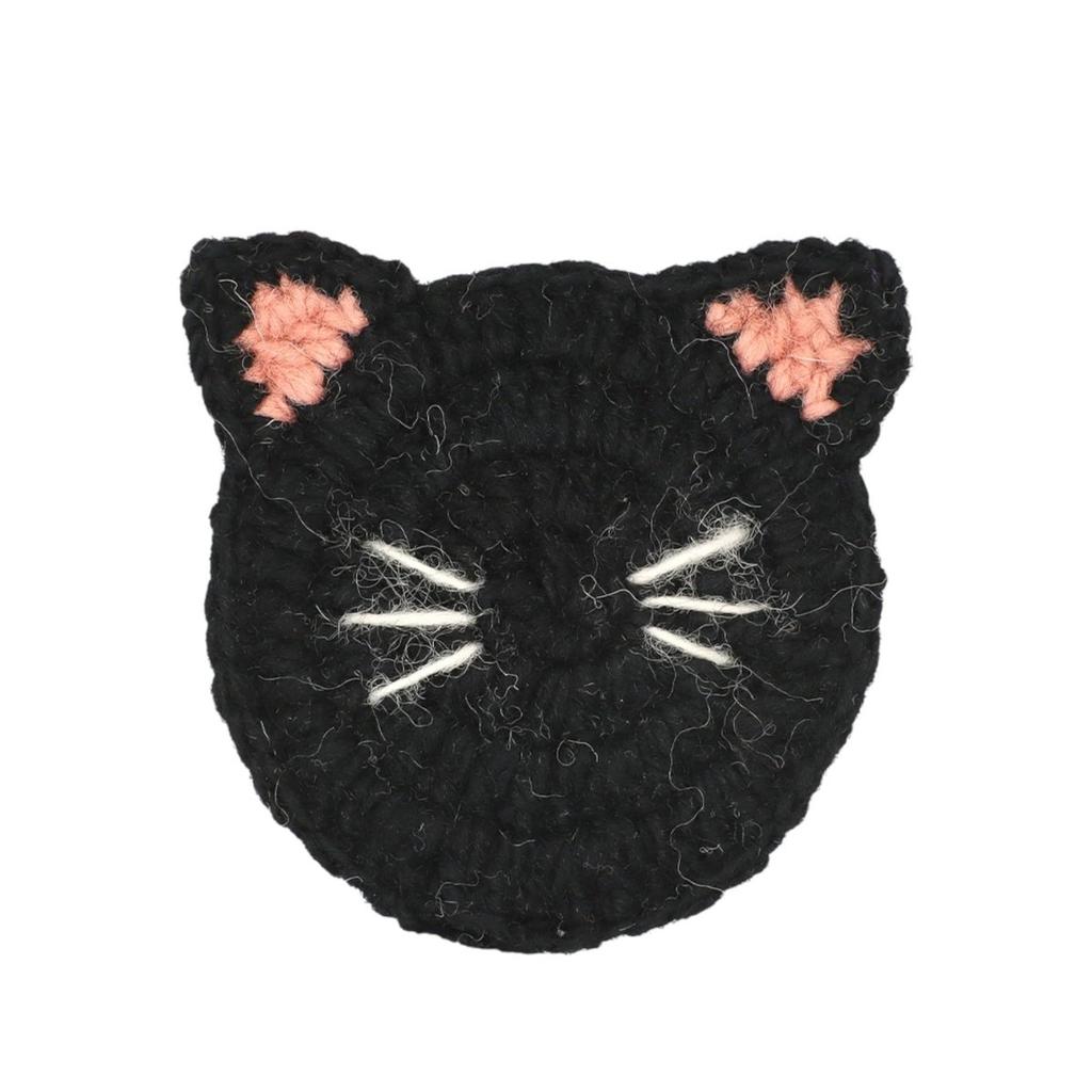 Tomo Corporation Nepal Knit Coaster Cat Face Black Wool Handwoven Coaster 9.5cm Diameter 17725-910-500